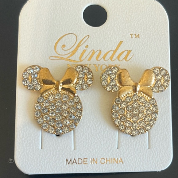 linda Jewelry - Gold Crystal Minnie Mouse Earrings